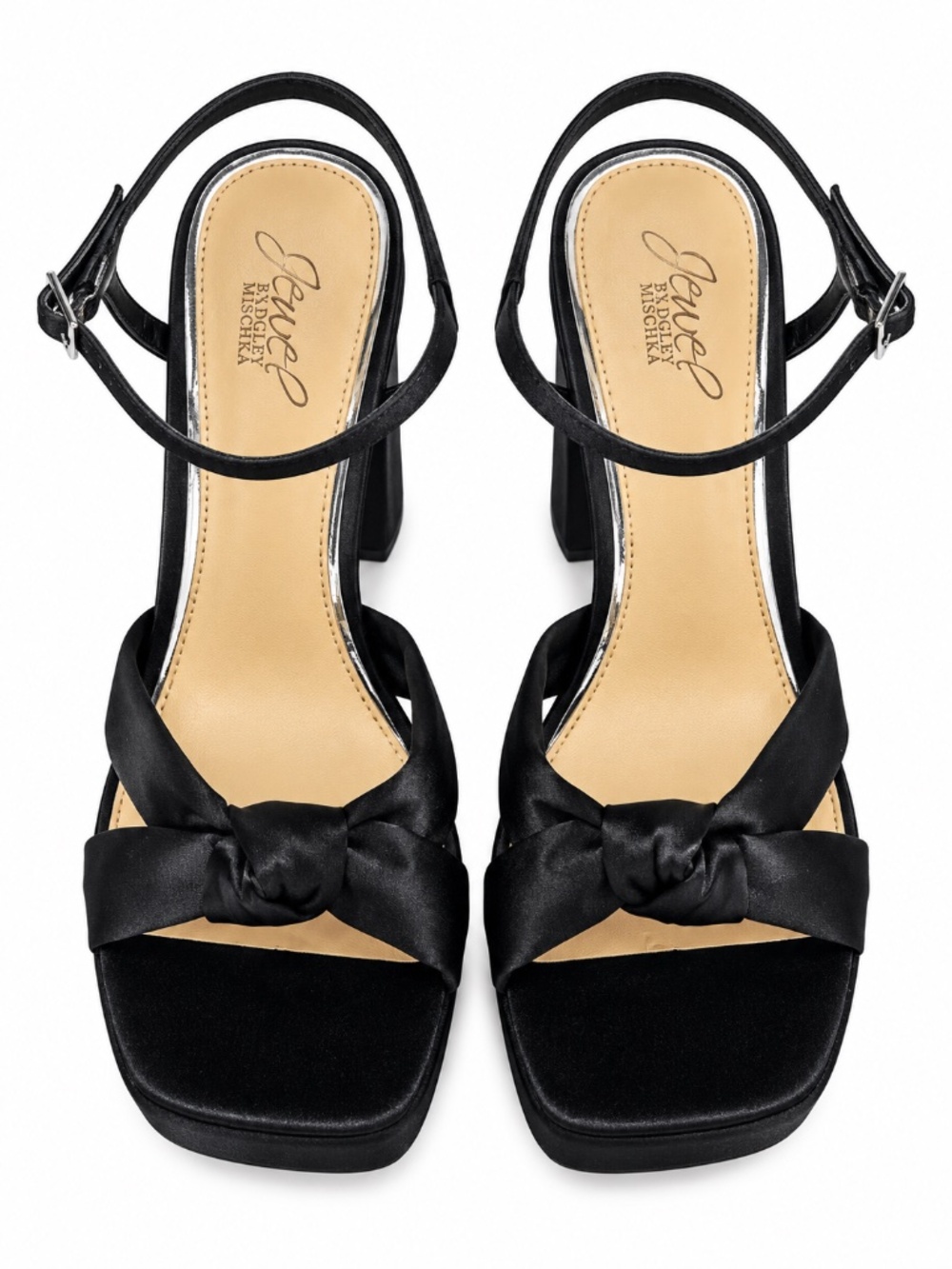 Jewel Badgley Mischka Black Satin Bow Platform Heels Size 8.5 NEW